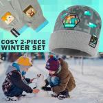 Minecraft Boys Winter Set, 6–14 Yrs, 3Pc Beanie Scarf Gloves, 2Pc Knit Cap Mitts, 1 Pc Bucket Hat|Beanie Gifts for Boys (6-14 Years, Grey Hat & Gloves)