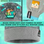 Minecraft Boys Winter Set, 6–14 Yrs, 3Pc Beanie Scarf Gloves, 2Pc Knit Cap Mitts, 1 Pc Bucket Hat|Beanie Gifts for Boys (6-14 Years, Grey Hat & Gloves)