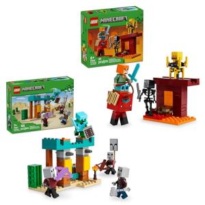 Bundle of LEGO Minecraft The Illager Desert Patrol + The Nether Lava Battle Building Sets - Minecraft Toys for Kids, Boys & Girls Ages 6-7 - Gift Idea for Birthdays - W/ 8 Minifigures - 21267 + 21266