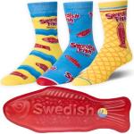 Odd Sox – Swedish Fish 3-Pack Gift Box – Crew Socks with Candy Graphic – Fun Collectible – Comfy Polyester Blend – Perfect Holiday or Birthday