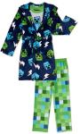 NWT 3 PC Kids Minecraft Creeper Pajamas Robe Set Hoodie Cover Up Boy Girl 6 8 10