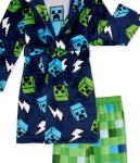 NWT 3 PC Kids Minecraft Creeper Pajamas Robe Set Hoodie Cover Up Boy Girl 6 8 10
