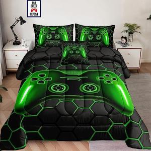 5 Pieces Bed in a Bag for Boys Bedding Sets Twin Size,Gamer Comforter Sets for Boys Kids, Gaming Comforter Set for Teens Room Decor with Flat Sheet,Fitted Sheet,Pillowcase,Cushion Cover