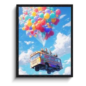 WOXZQ Colorful Fortnite Flying Battle Bus Fantasy Game Scene Dynamic Adventure Wall Art Print for Gamer Room Decor Canvas Illustration 12x15 Inch