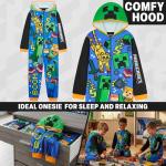 Get Trend Minecraft One Piece Pajamas for Boys, Teens, Hooded Long Sleeved Fleece Jumpsuit, Zip Up Sleepwear, Creeper Loungewear PJs, Gifts for Boys (11-12 Years, Multi Hooded Minecraft)