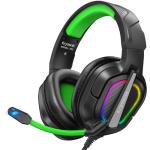 Krysenix Gaming Headset for PS4, PS5, PC, Mac, Xbox Series X, Noise Canceling Headphones with Microphone, PG2 Computer Headset with 3.5mm Jack & RGB Light Black/Green