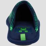 Minecraft Scuff Slippers for Boys, Plaid Creeper Print, Navy/Green, Size 3/4 Big Kid