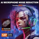 Krysenix Gaming Headset for PS4, PS5, PC, Mac, Xbox Series X, Noise Canceling Headphones with Microphone, PG2 Computer Headset with 3.5mm Jack & RGB Light Black/Green