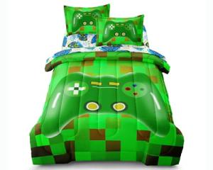 Leaflin Twin Size Bed in A Bag 5 Pieces Gaming Bedding Set for Boys Blue Gamer Comforter with Sheet Set for Kids Teen Cool Video Game Quilt Bedding Set