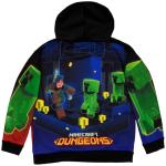 Minecraft Boy's Sublimated Long Sleeve Pullover Hoodie for Kids and Teens (Black/Green, Size 14/16)