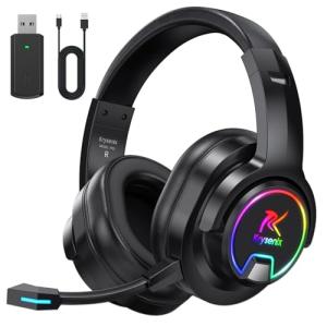 PG3 2.4GHz Wireless Gaming Headset for PS5, PC, PS4, Mac, Switch, Bluetooth 5.4 Gaming Headphones with Noise-Cancelling Mic, Gaming Headset with Cool LED, 7.1Surround Sound, 48H Battery, Carbon Black