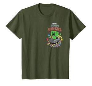 Minecraft Creeper Minecart Explosion T-Shirt, Youth, Olive Green, Medium