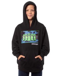 Minecraft Boys' Game On Creeper Mob Graphic Print Hoodie Sweatshirt (Black, 2XS)