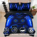 PERFEMET Twin Size Bed in A Bag 6 Pieces Gaming Bedding Set for Boys Blue Gamer Comforter with Sheet Set for Kids Teen Cool Video Game Black Quilt Bedding Set(Blue, Twin)