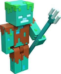 Minecraft Drowned Zombie 3.25" scale Video Game Authentic Action Figure with Accessory and Craft-a-block