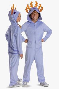 Minecraft Axolotl Child Costume Hooded Jumpsuit Size Large 10-12 Halloween NEW