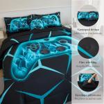 ZSYAYAHA Gamer Twin Bedding Set for Boys 6 Pieces Gamepad Comforter Set for Kids Teens Black Aqua Bed in A Bag 3D Geometric Video Gaming Bed Sets with Sheets(Aqua, Twin)