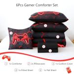 BYHOFMLY 6 Pieces Kids Gaming Bedding Set Black and Red Twin Comforter Set for Boys 3D Video Game Teen Boy Bed in A Bag Honeycomb Gamer Comforter and Sheet Set (Black Red, Twin)