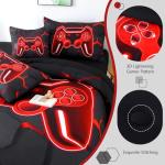 BYHOFMLY 6 Pieces Kids Gaming Bedding Set Black and Red Twin Comforter Set for Boys 3D Video Game Teen Boy Bed in A Bag Honeycomb Gamer Comforter and Sheet Set (Black Red, Twin)