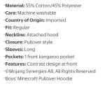 Minecraft Licensed Boys Long Sleeve Pullover Cosplay Hoodie Size L (10-12) NEW