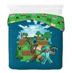 Jay Franco Duvet Cover Set – 3 Piece Comforter Cover and Sham Set, Super Soft Cozy Kids Bedding (Insert Not Included) Blue - Minecraft, Queen