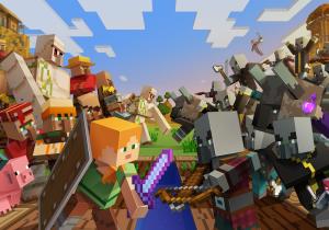 Minecraft Village Raid Poster Pillager Battle 19x13 Glossy