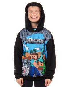 Minecraft Boy's Minecraft World Steve Creeper Wolf Pullover Hooded Hoodie