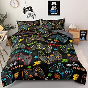 Z.Jian HOME 5 Pieces Gaming Bedding Set Twin Size for Boys Gamer Comforter Set for Boys Girls Kids Teens 5 Piece Bed in A Bag Video Game Bedding for Gamer Room Decorative Twin25