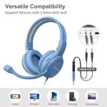 SIMOLIO Kids Headphones Wired with Microphone for Virtual School & Gaming, Safe Volume Cord Headphone with Flexible Rotatable Mic for Boys, Teens, Children, Lightweight Folding Headset for PC, Xbox