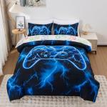 Meeting Story Gamer Comforter Set for Boys, 3D Game Controller Design Boys Twin Bedding Sets, 5 Pieces Gaming Bed Set for All Seasons, Lightweight Soft Twin Comforter Set(Blue)