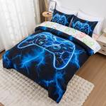 Meeting Story Gamer Comforter Set for Boys, 3D Game Controller Design Boys Twin Bedding Sets, 5 Pieces Gaming Bed Set for All Seasons, Lightweight Soft Twin Comforter Set(Blue)