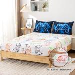 Meeting Story Gamer Comforter Set for Boys, 3D Game Controller Design Boys Twin Bedding Sets, 5 Pieces Gaming Bed Set for All Seasons, Lightweight Soft Twin Comforter Set(Blue)