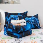 Meeting Story Gamer Comforter Set for Boys, 3D Game Controller Design Boys Twin Bedding Sets, 5 Pieces Gaming Bed Set for All Seasons, Lightweight Soft Twin Comforter Set(Blue)