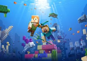 Minecraft Ocean Poster Underwater Adventure Steve Alex 19x13 Gloss