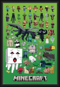 BUY ART FOR LESS Officially Licensed Minecraft - Character Montage - Framed Art Poster - 24 x 36 Inch - Sturdy Engineered Wood Frame with Plexi Glass - Ready to Hang