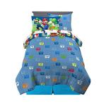 Super Mario Bros Kids Bedding Super Soft Cozy Reversible Comforter and Sheet Set with Sham, 5 Piece Twin Size Nintendo Gamer Bed Set, (100% Officially Licensed Product) by Franco