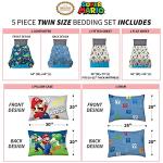 Super Mario Bros Kids Bedding Super Soft Cozy Reversible Comforter and Sheet Set with Sham, 5 Piece Twin Size Nintendo Gamer Bed Set, (100% Officially Licensed Product) by Franco