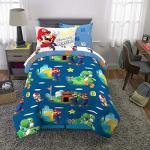 Super Mario Bros Kids Bedding Super Soft Cozy Reversible Comforter and Sheet Set with Sham, 5 Piece Twin Size Nintendo Gamer Bed Set, (100% Officially Licensed Product) by Franco