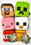 Minecraft 6 Pack of Steve Chicken Creeper Pig TNT and Hay Bale Basic 3-inch by 3-inch Cube Blocks Plush Stuffed Animal Figure, Soft Doll Character Great for Stacking and Smashing