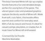 Minecraft Licensed Boys Long Sleeve Full Zip Cosplay Hoodie Size S (6-7) NEW