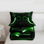 Erosebridal Gaming Bedding Sets for Boys Green Gamer Comforter Sets for Kids Teen Cool Video Game Black Quilt Bed Set,Abstract Check Ombre Green Honeycomb Duvet Insert for All Season,Twin Size