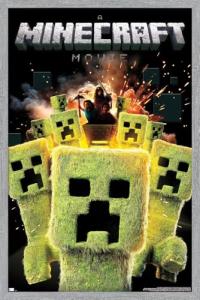 A Minecraft Movie - Creeper Explosion Wall Poster, 34L" x 22.4W", Gray Framed Version