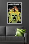 A Minecraft Movie - Creeper Explosion Wall Poster, 34L" x 22.4W", Gray Framed Version