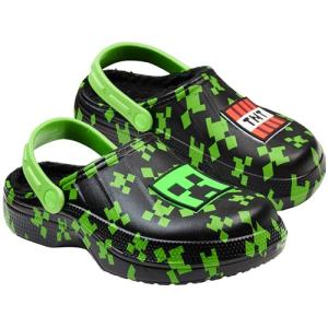 Minecraft Clogs for Boys, Slip-On Non-Slip Shoes with Strap, Garden or Indoor Sandals, House Shoes, Gifts for Boys (Black/Green, 4/5 US)