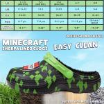 Minecraft Clogs for Boys, Slip-On Non-Slip Shoes with Strap, Garden or Indoor Sandals, House Shoes, Gifts for Boys (Black/Green, 4/5 US)