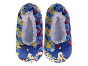 Josmo Sonic Slipper Socks for Boys - Plush Soft Cozy SlipOn Sock Slippers with Grip - Hedgehog Blue (Size 5-6 Toddler)