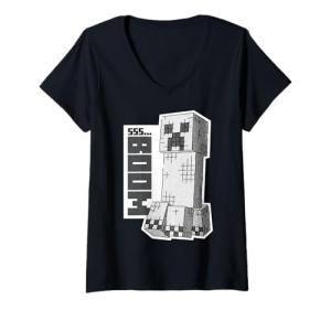 Women's Minecraft Creeper SSS Boom Retro Pixel V-Neck T-Shirt