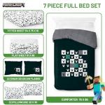 Jay Franco Minecraft Creeper Full Comforter Set - 7 Piece Gamer Bedding Includes Sheet Set & Pillow Covers - Super Soft Checkered Bedding