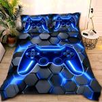 NTBED 3D Gaming Comforter Set for Boys Kids Teens,5pcs Gamer Bedding Sets with Sheet,Game Console Bed in a Bag (Blue, Twin)