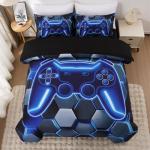 NTBED 3D Gaming Comforter Set for Boys Kids Teens,5pcs Gamer Bedding Sets with Sheet,Game Console Bed in a Bag (Blue, Twin)